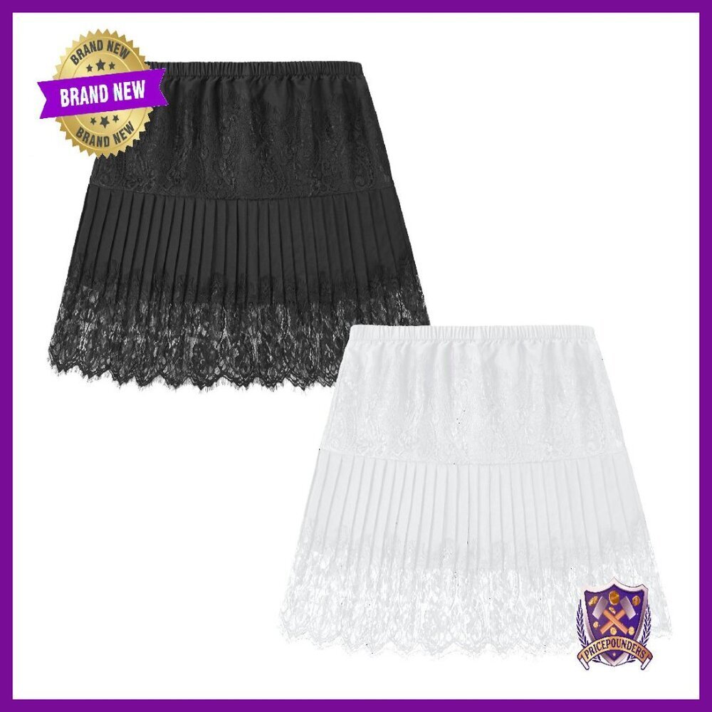 Women's Mini Lace Slip Skirt Removable Layering Shirt Extender Half Length